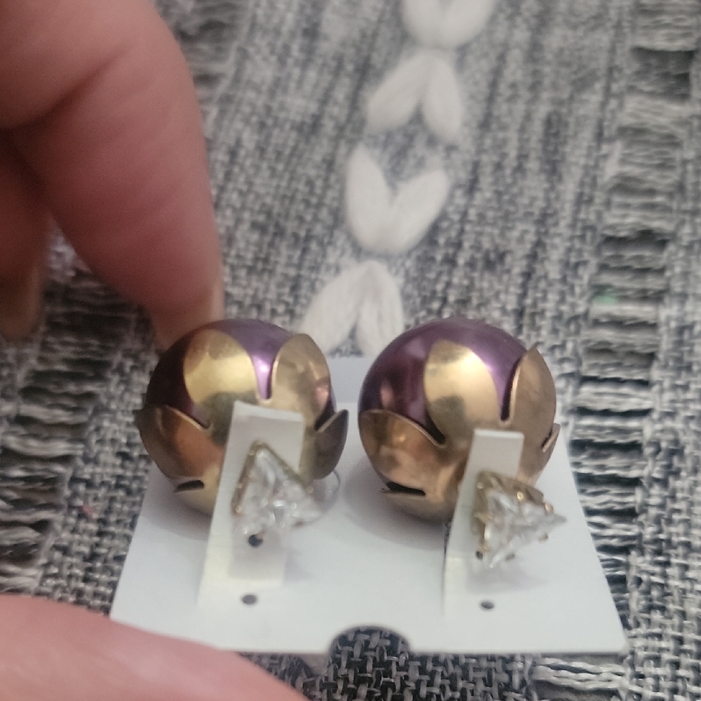 Fairycore Cottagecore Purple and Gold Tone Floral Earrings